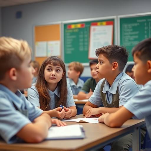 学校説明会の様子。生徒が熱心に話を聞いている
